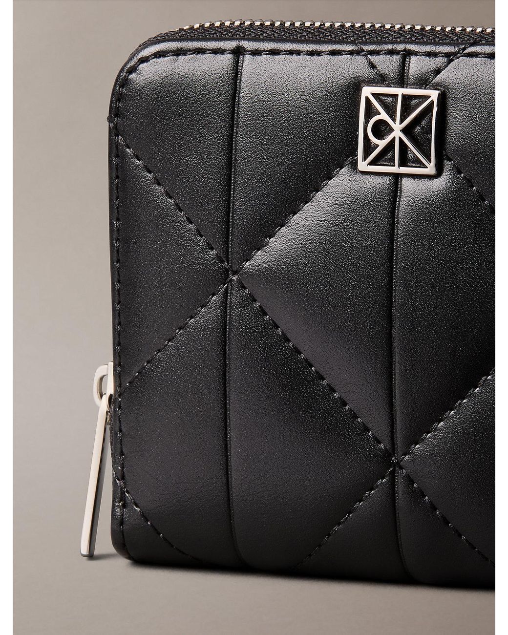 Calvin Klein Black Quilted Emblem Logo Square Zip Wallet