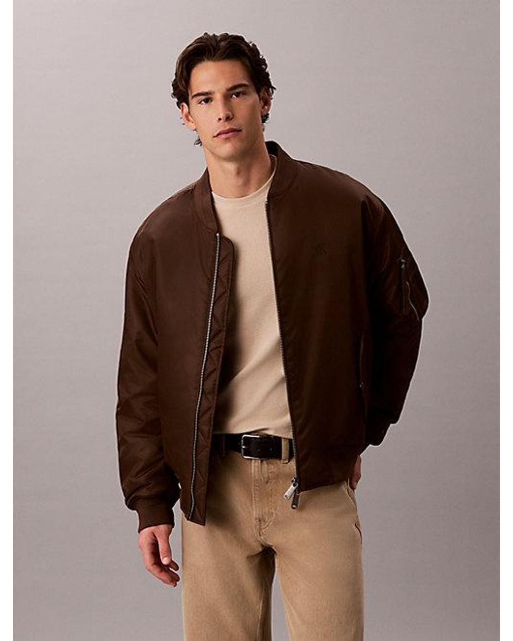 Calvin Klein Brown Jeans Nylon Bomber Jacket for men