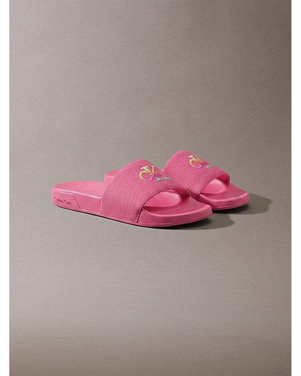 Calvin Klein Pink Canvas Contoured Logo Sliders Pride