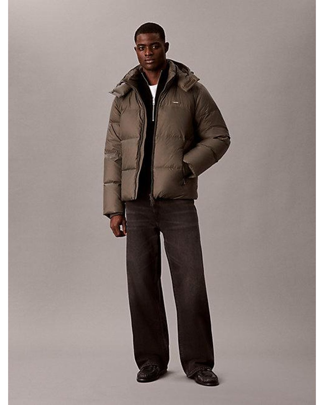 Calvin Klein Brown Hooded Puffer Jacket for men