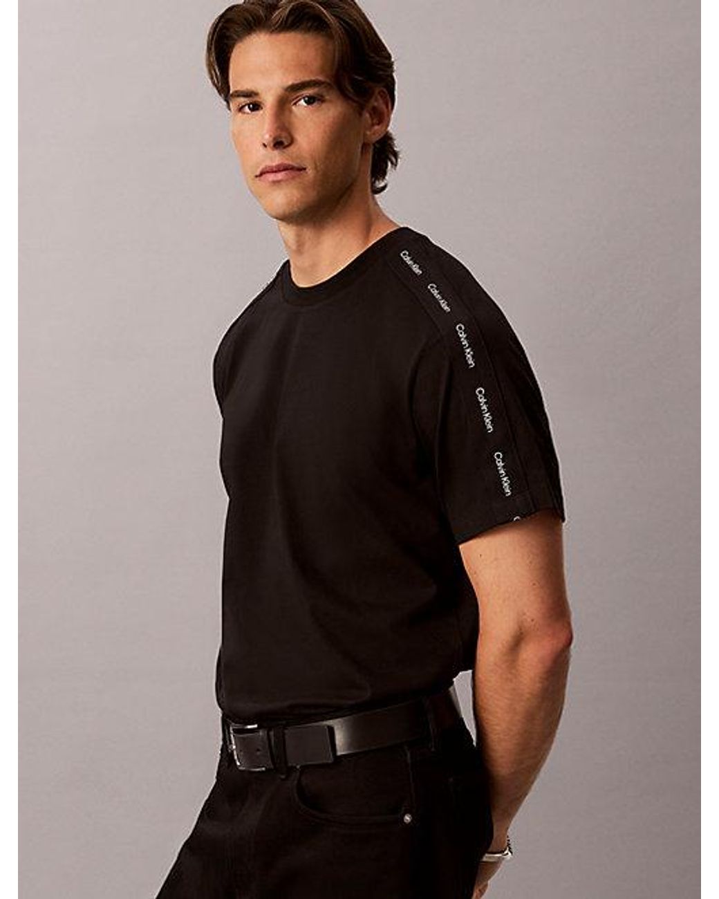 Calvin Klein Black Jeans Logo Tape T-Shirt for men