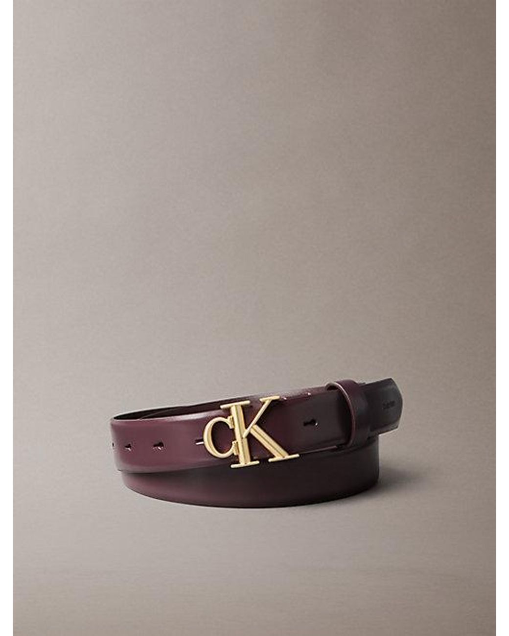 Calvin Klein Brown Leather Monogram Logo Belt
