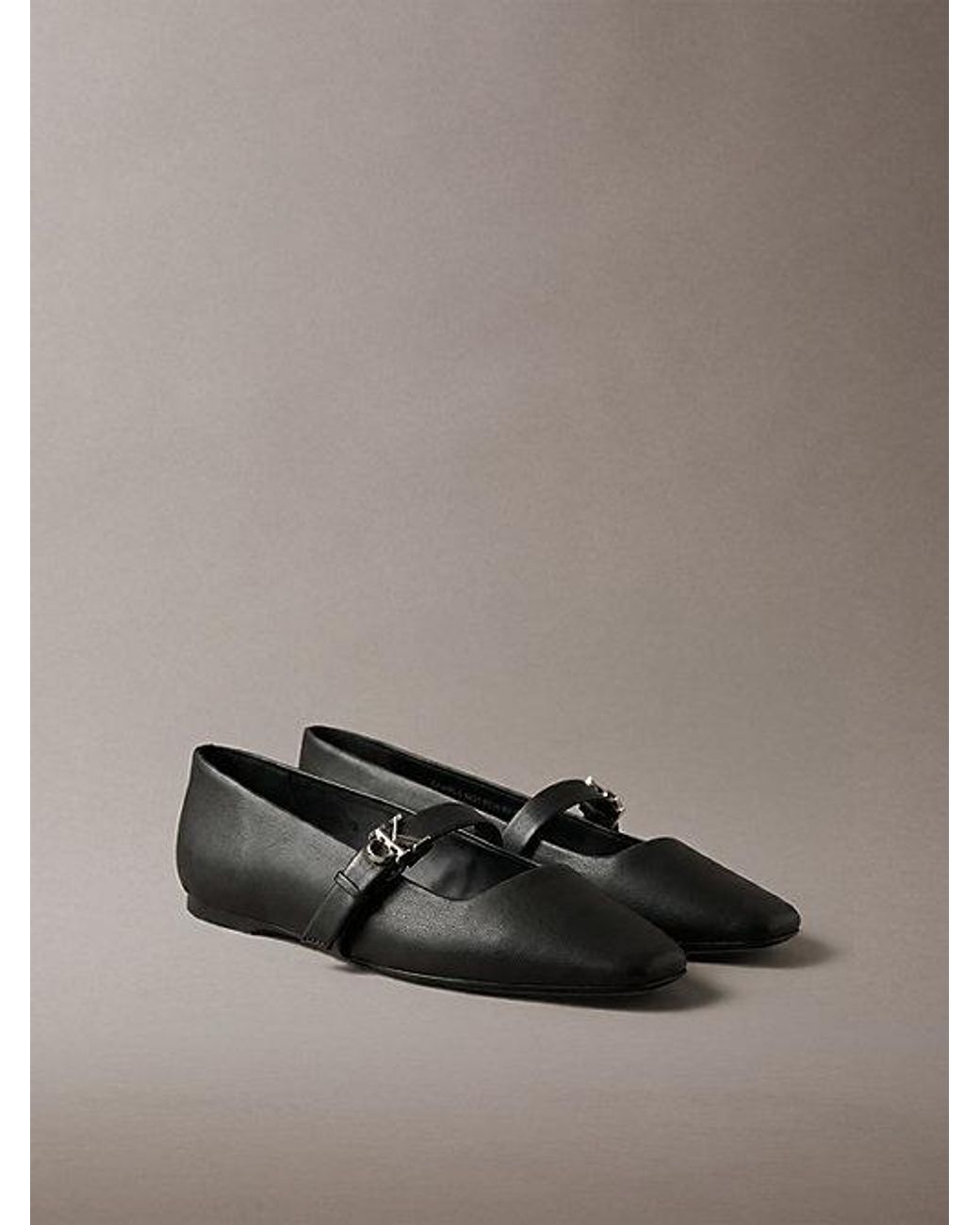 Calvin Klein Gray Leather Mary Jane Ballerinas