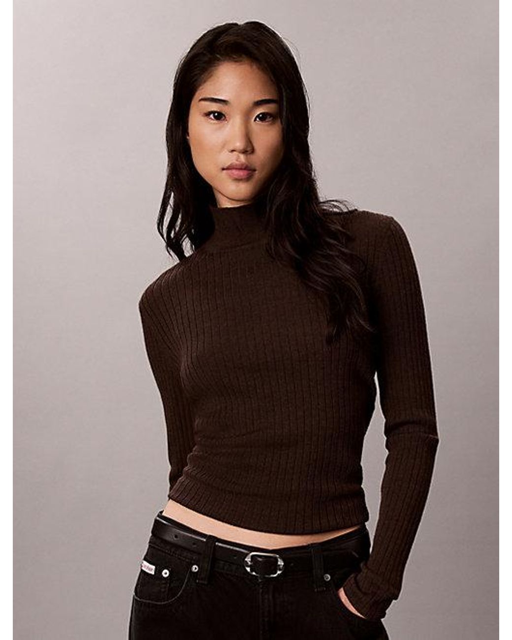 Calvin Klein Black Merino Wool Ribbed Turtleneck Jumper