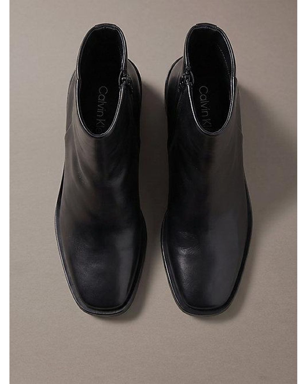 Calvin Klein Black Leather Block Heel Ankle Boots