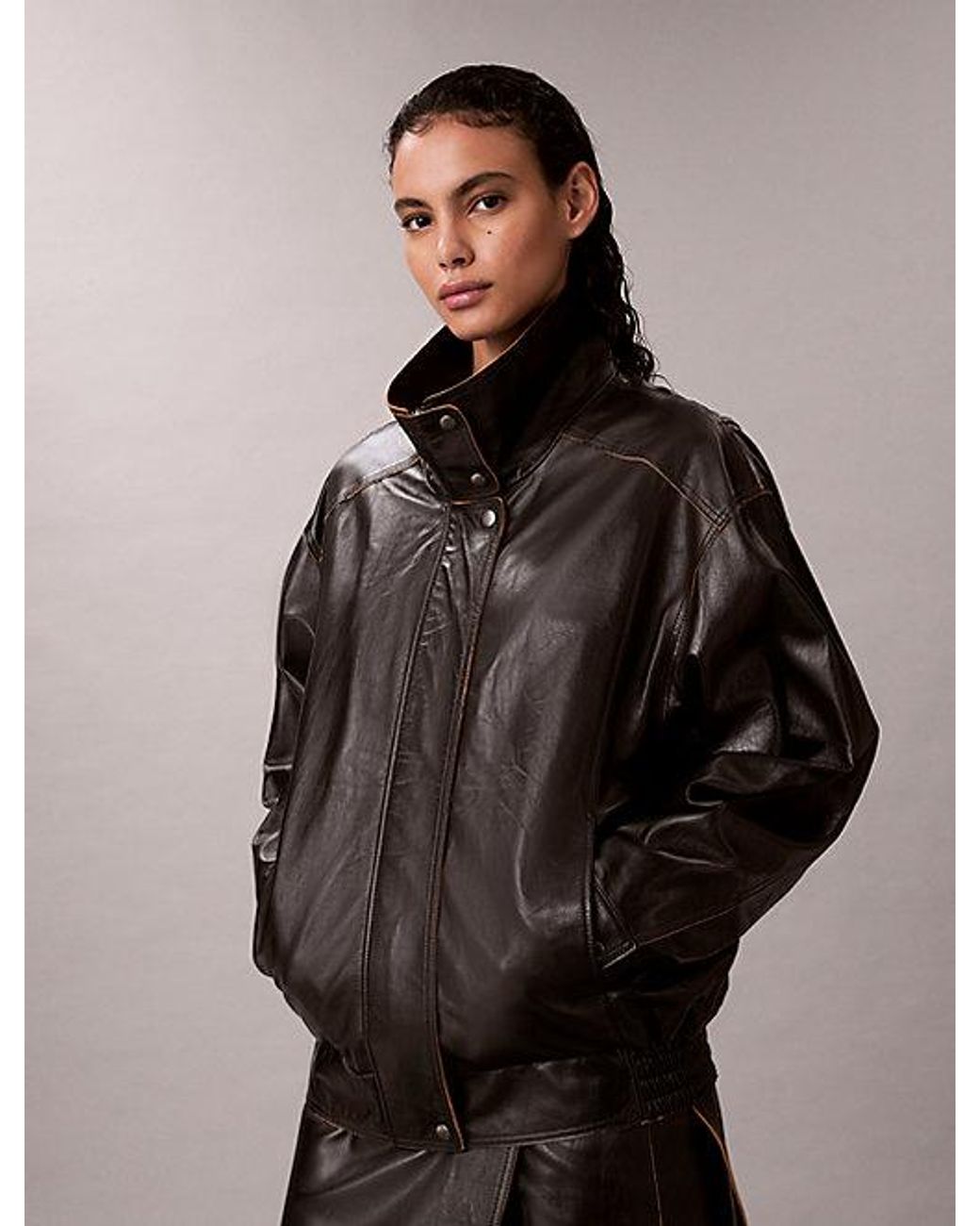 Calvin Klein Relaxed Lakleren Jack in het Black