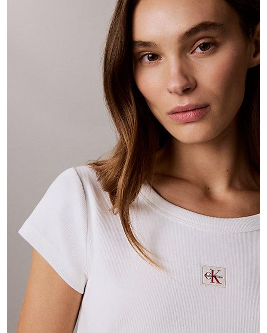 Calvin Klein White Jeans Woven Monologo Rib Baby Tee