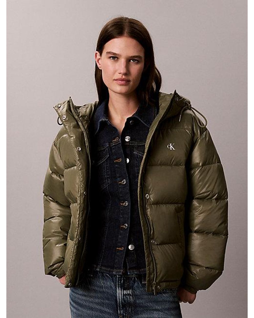 Calvin Klein Brown Jeans Shiny Hooded Puffer Jacket