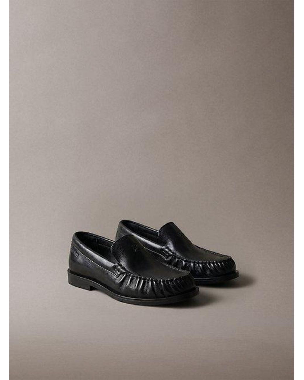 Calvin Klein Gray Thea Leather Pleated Loafers
