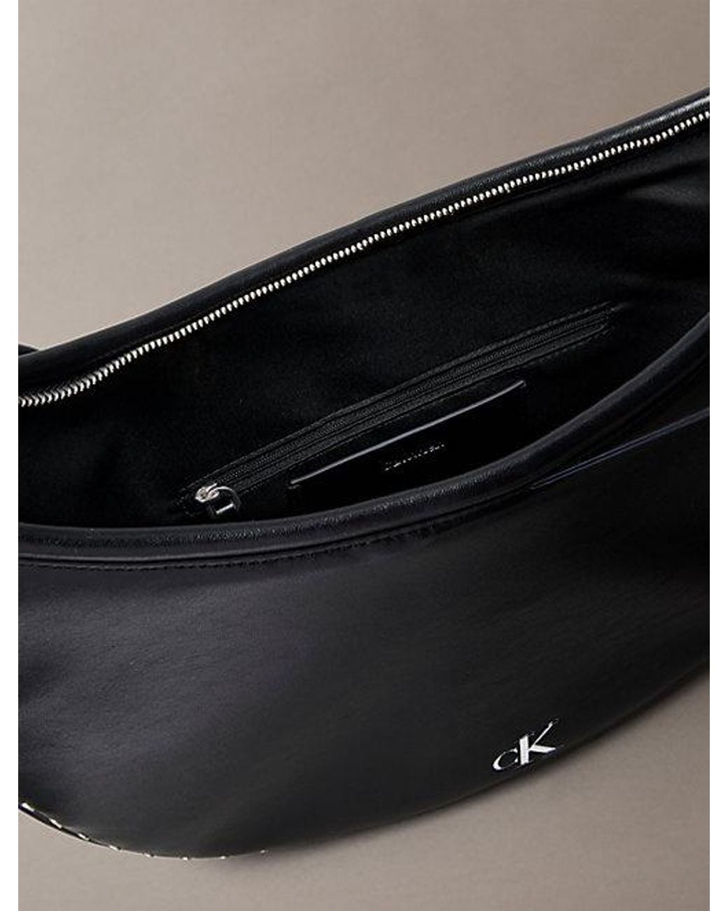 Calvin Klein Black Convertible Studded Crescent Hobo Bag