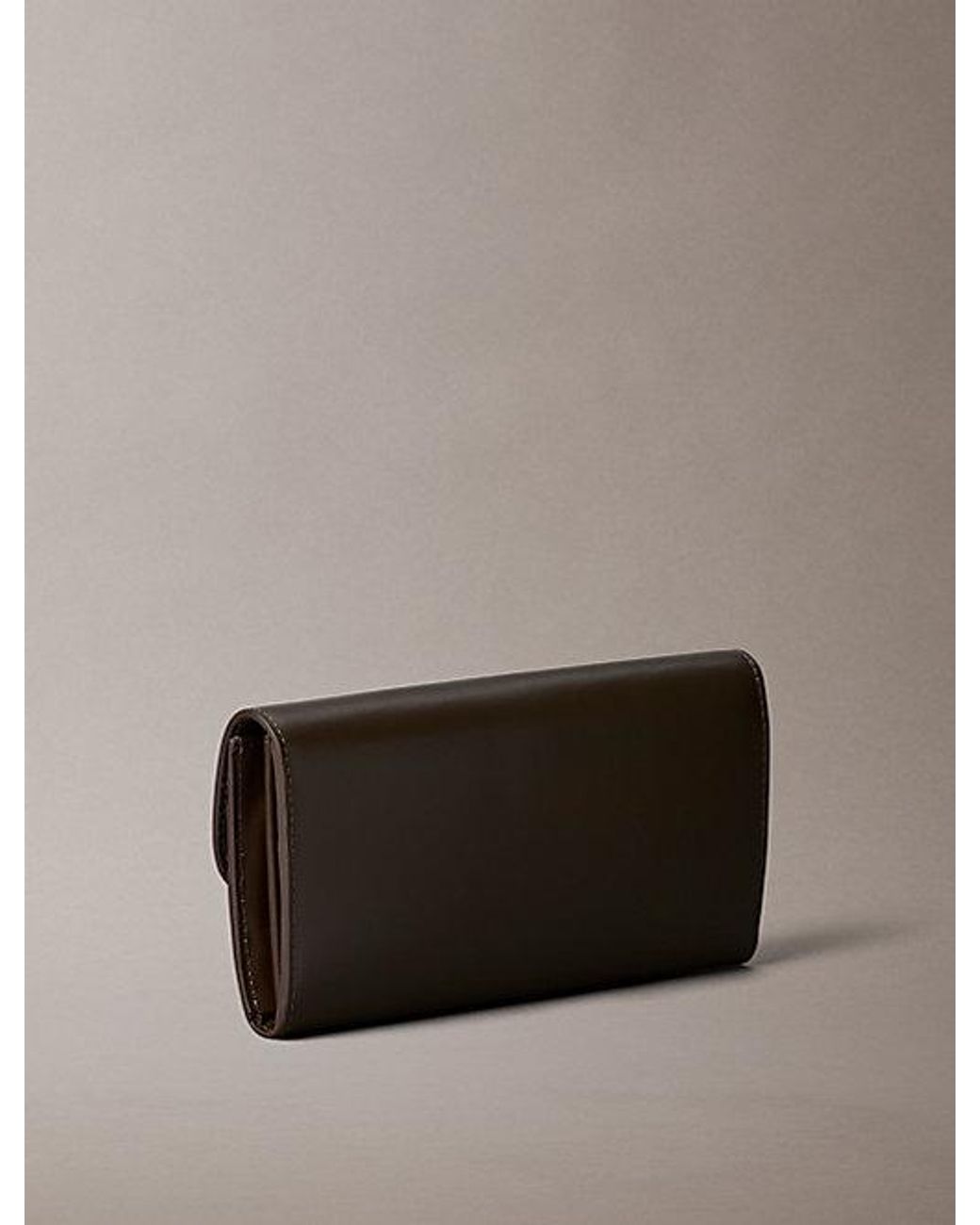 Calvin Klein Brown Leather Sculptural Long Trifold Wallet