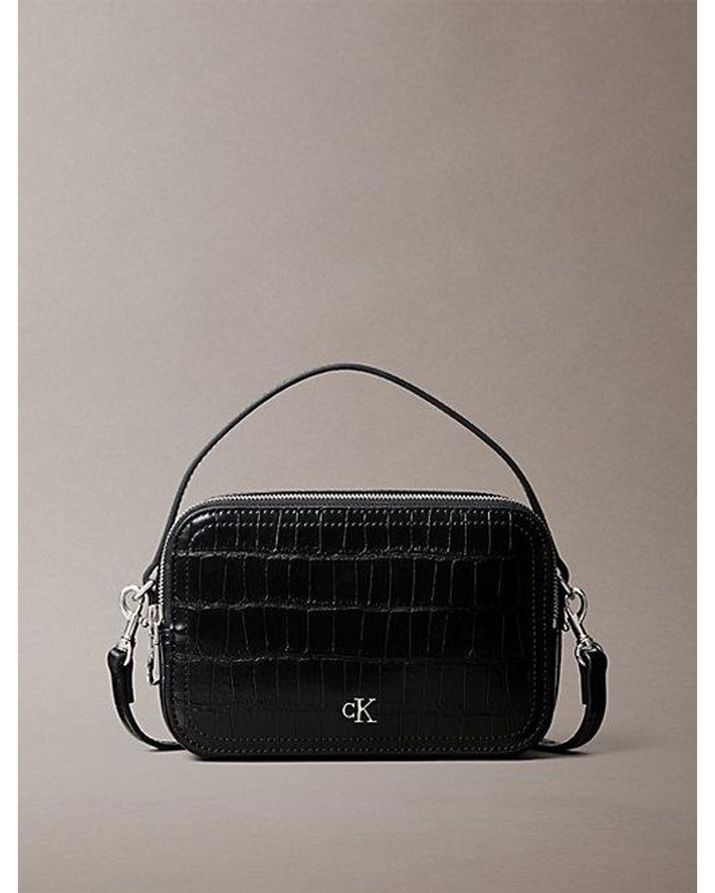 Calvin Klein Black Monogram Crocodile Camera Bag