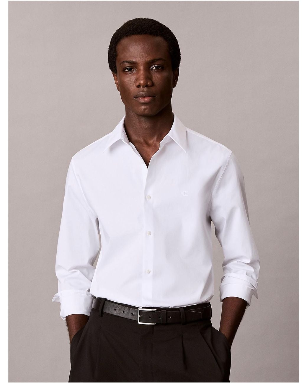 Calvin Klein Gray Slim Stretch Button-Down Shirt for men