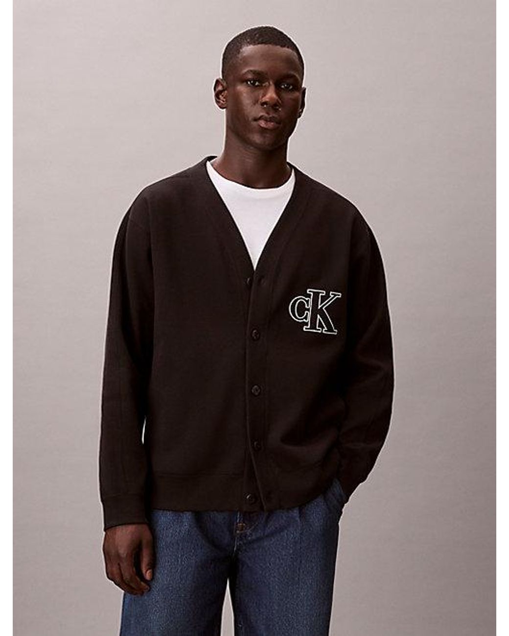 Calvin Klein Black Jeans Double Rib Logo Cardigan for men