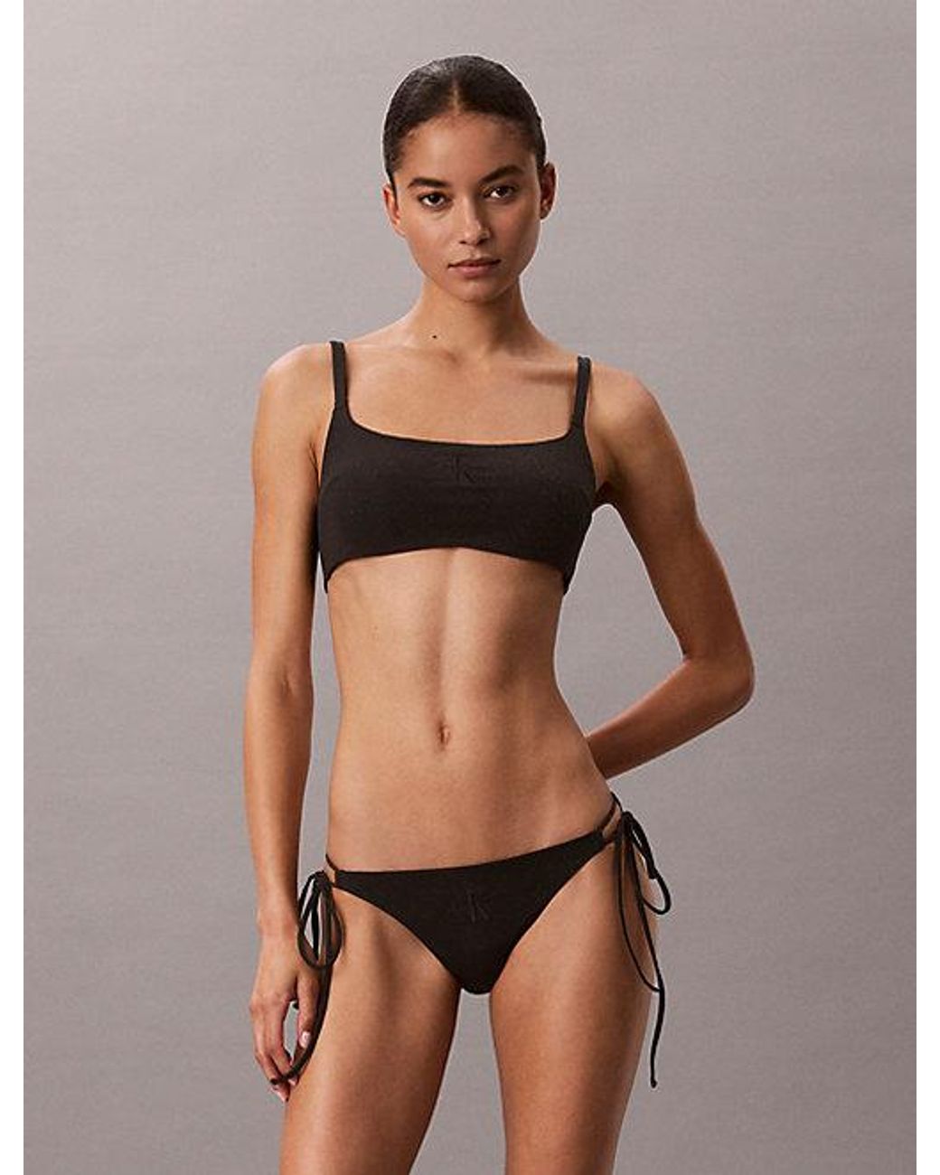 Calvin Klein Black Metallic Bralette Bikini Top Ck Monogram