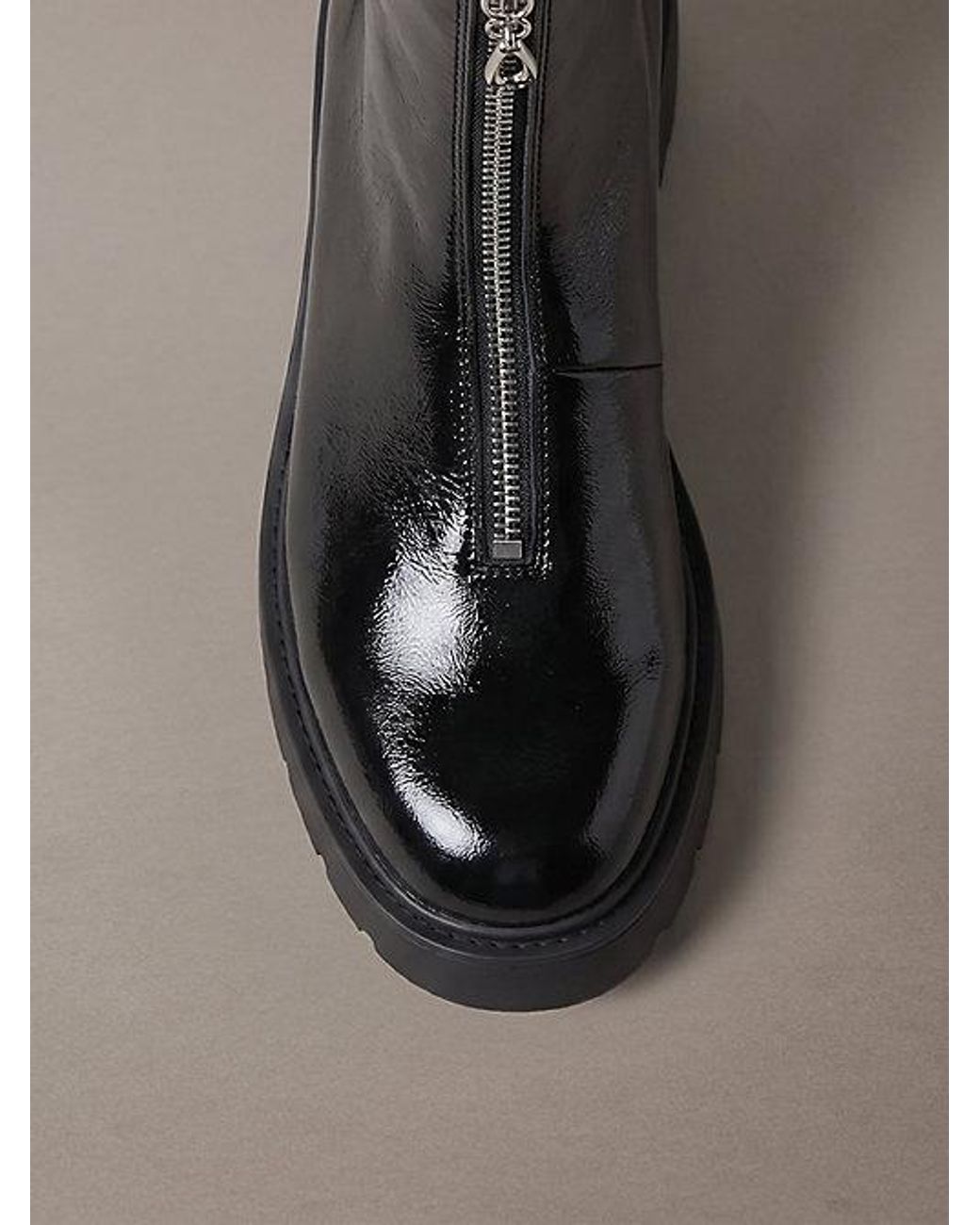 Calvin Klein Black Ck Bold Shine Leather Zip Ankle Boots