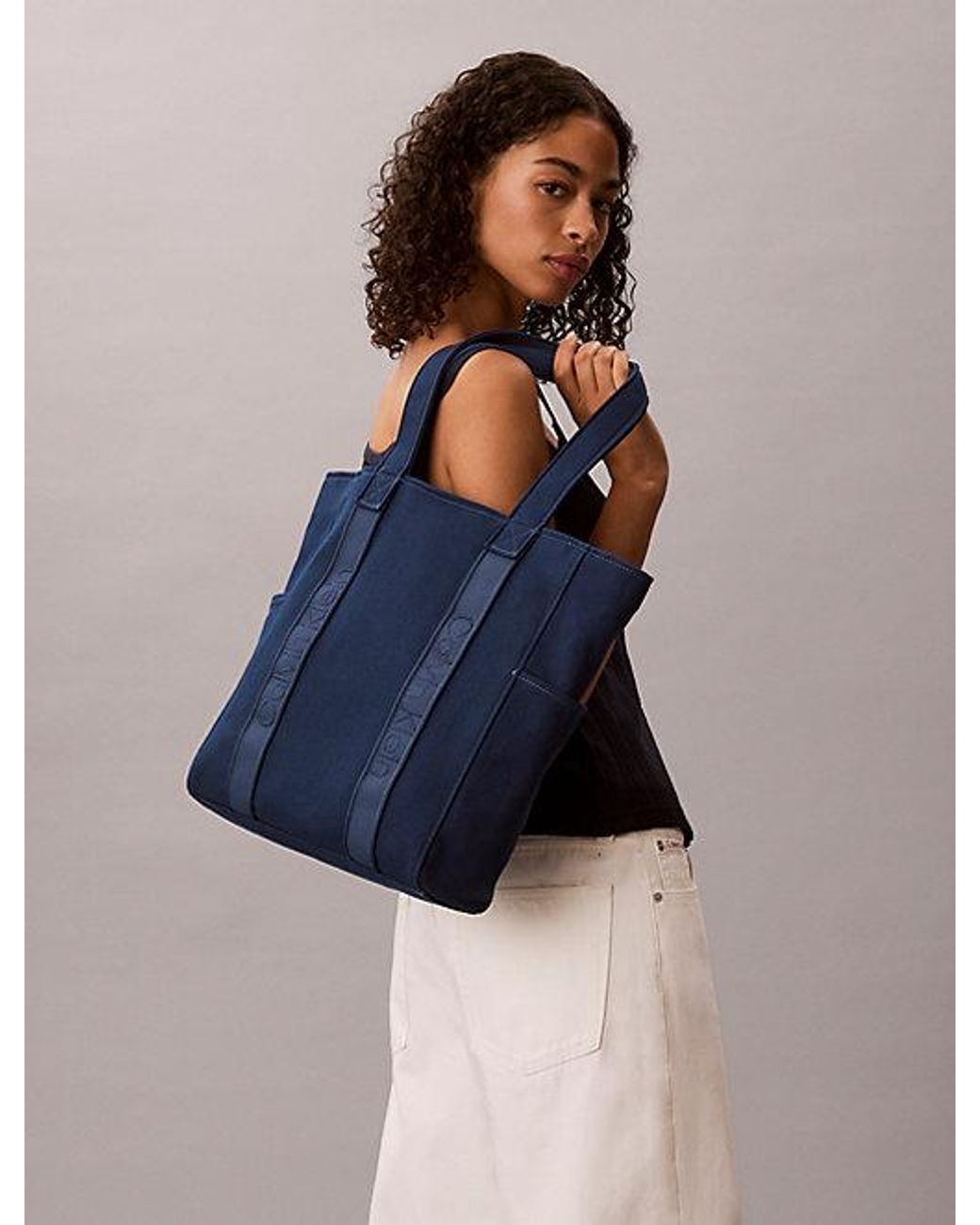Calvin Klein Blue Canvas Jacquard Logo Tote Bag