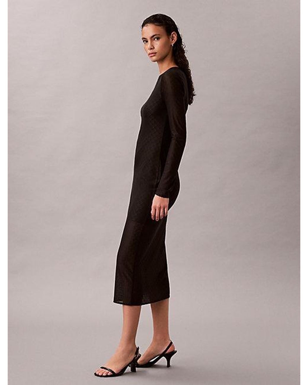 Calvin Klein Black Jeans Allover Emblem Logo Lace Maxi Dress