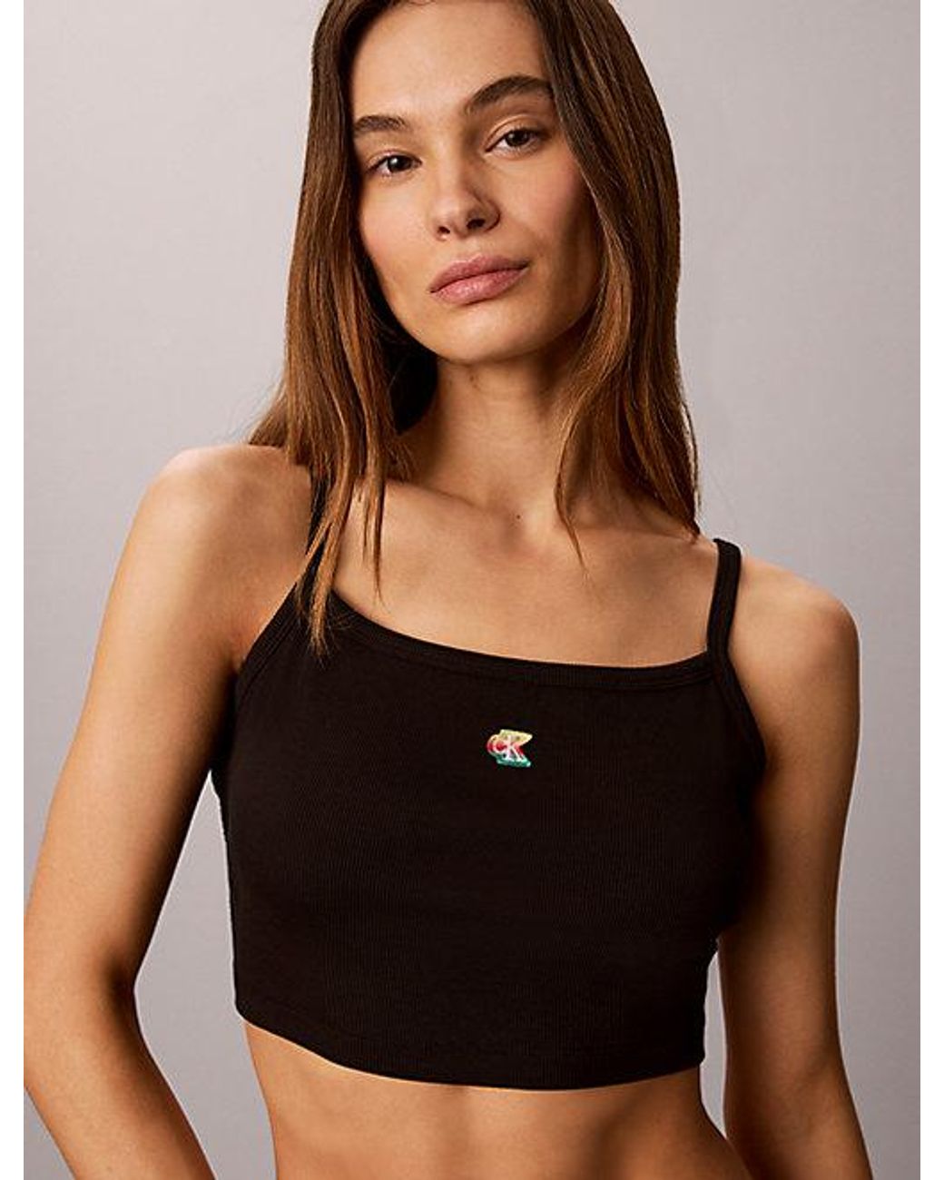 Calvin Klein Cropped Geribbelde Camitop in het Black