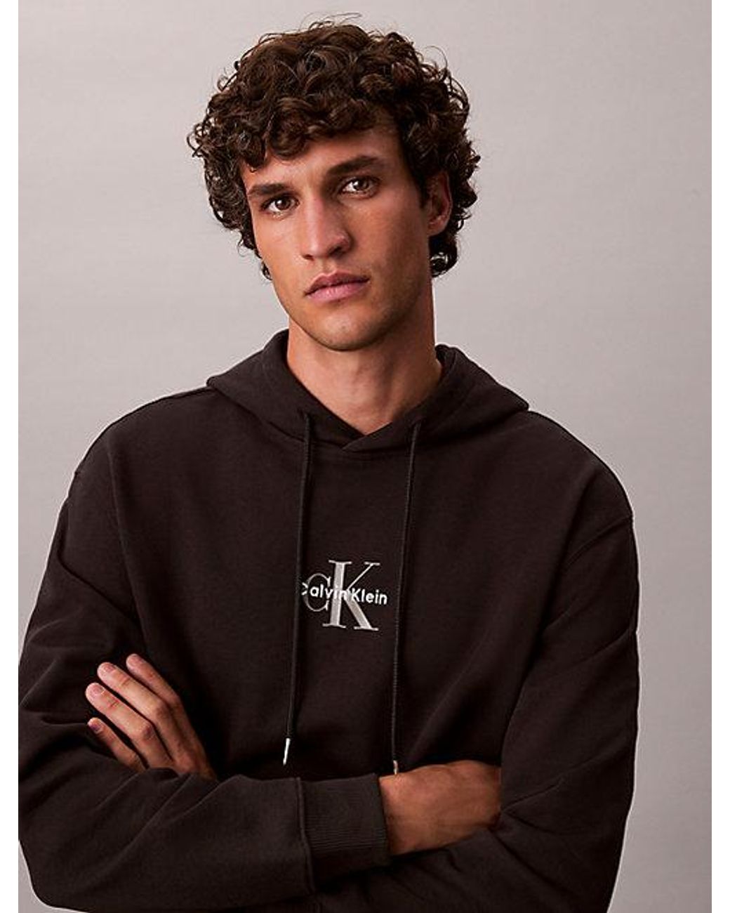 Calvin Klein Blue Jeans Cotton Terry Monogram Hoodie for men