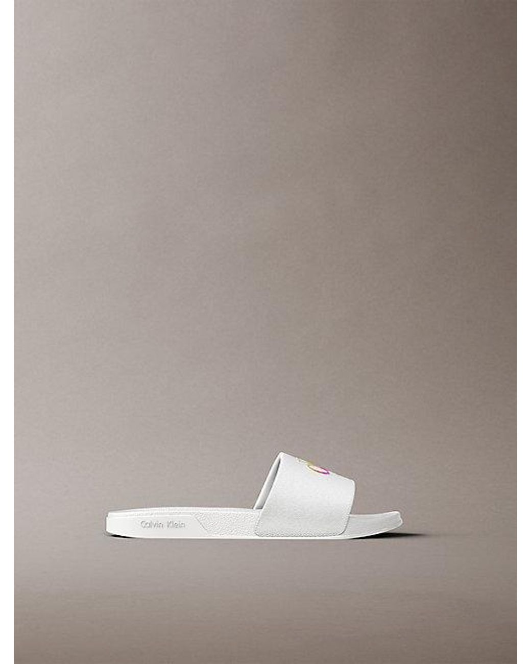 Calvin Klein White Canvas Contoured Logo Sliders Pride