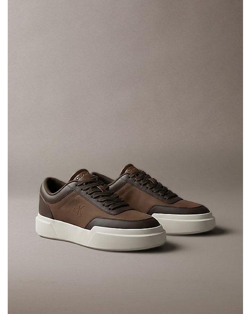 Calvin Klein Brown Leather Durable Traction Chunky Trainers for men