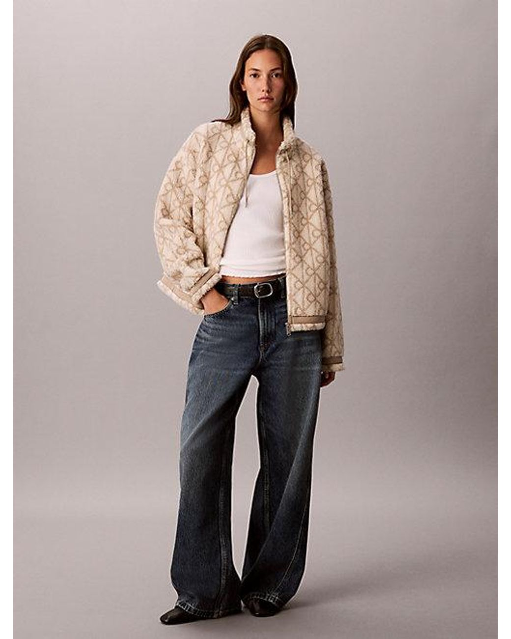 Calvin Klein Natural Jeans Sherpa Fleece Zip Up Jacket