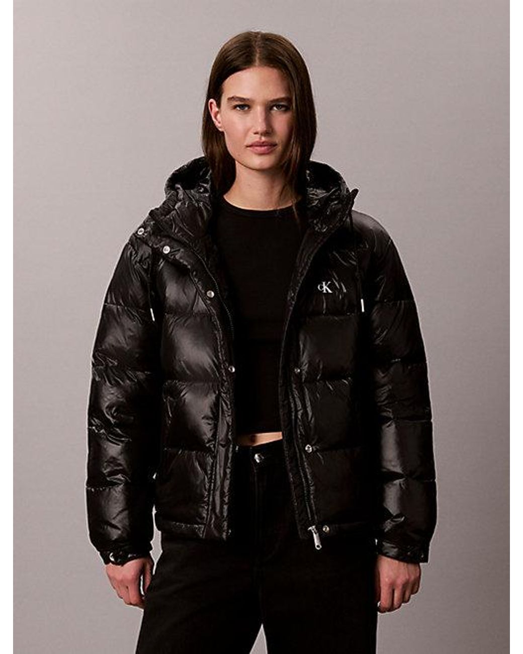 Calvin Klein Brown Jeans Shiny Hooded Puffer Jacket