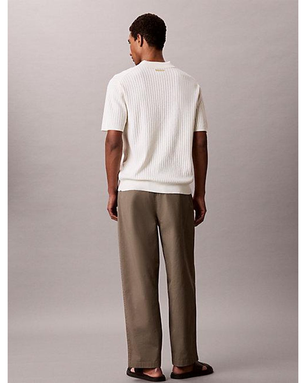 Calvin Klein White Soft Pointelle Knit Polo Shirt for men