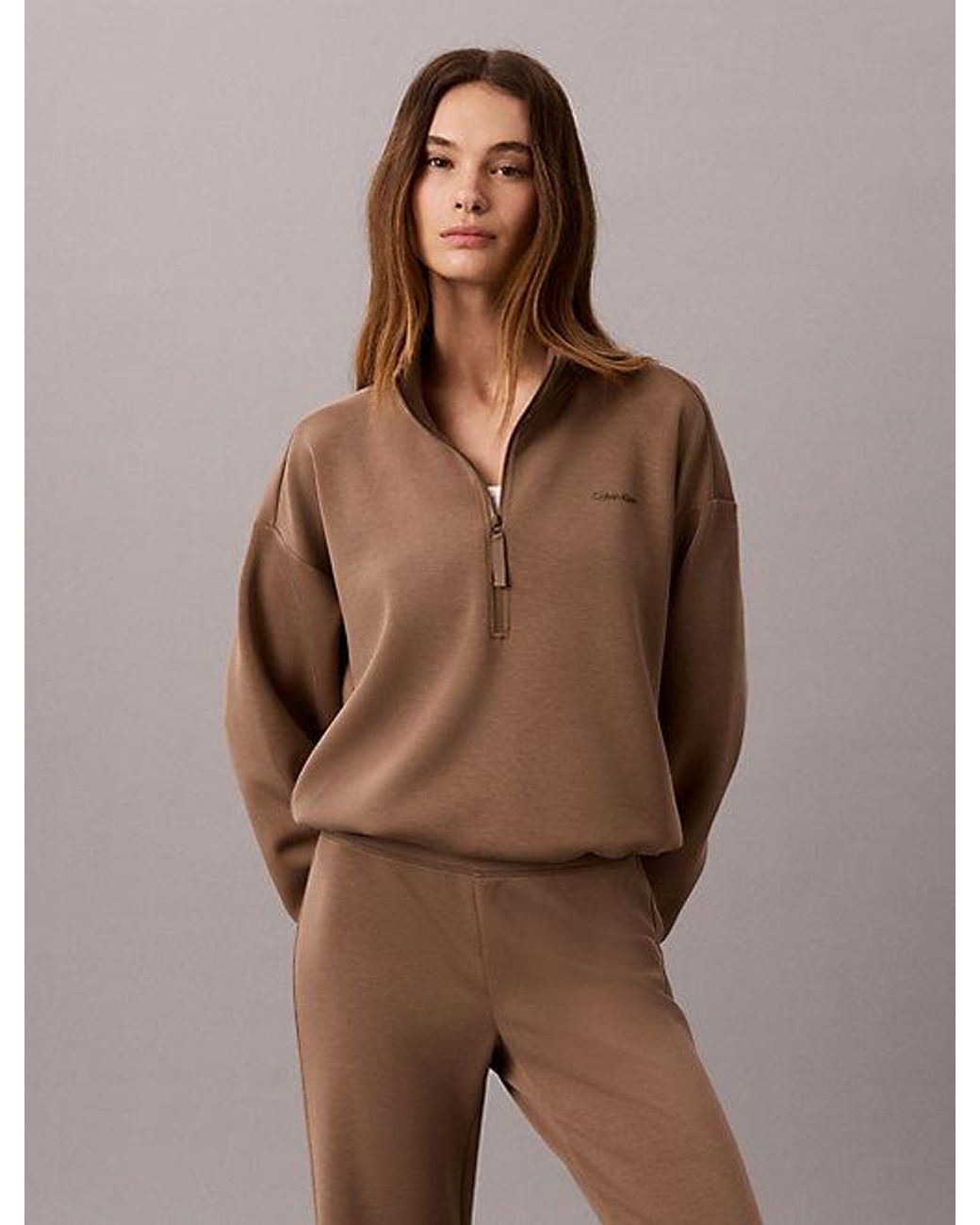 Calvin Klein Brown Sport Smooth Knit Quarter Zip Sweatshirt