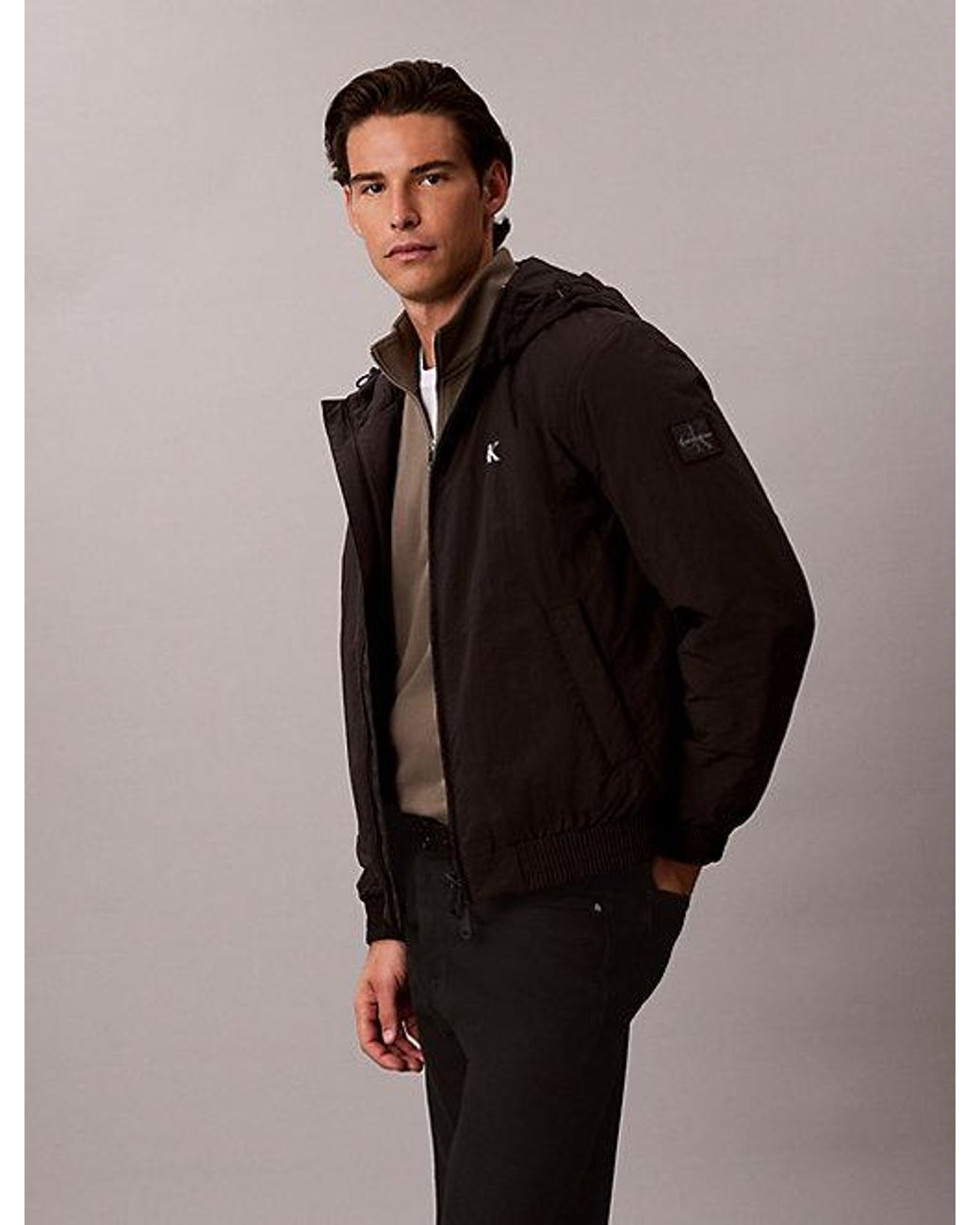Calvin Klein Black Jeans Padded Hooded Zip Up Jacket for men
