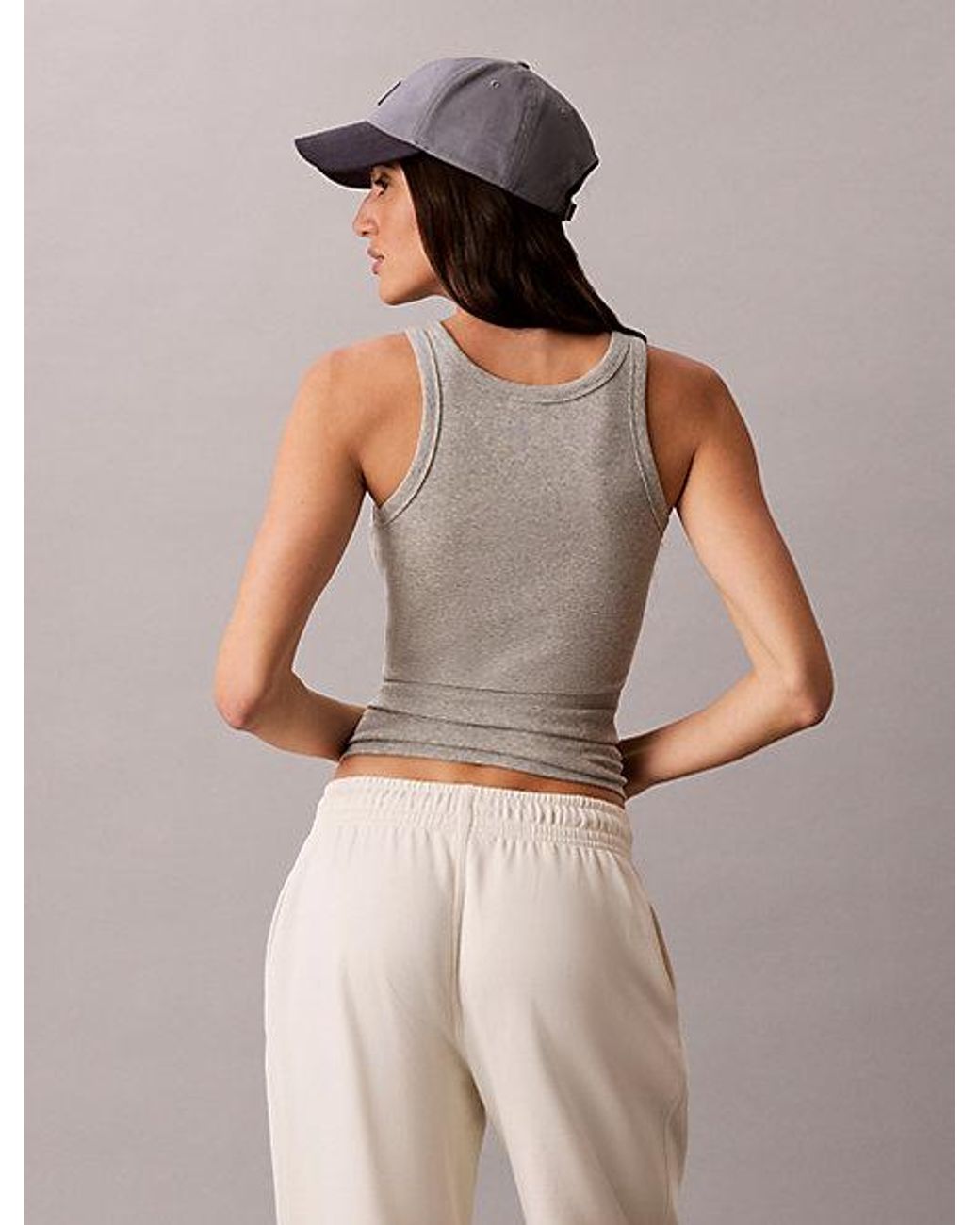 Calvin Klein Brown Jeans Embroidered Ck Logo Rib Tank Top