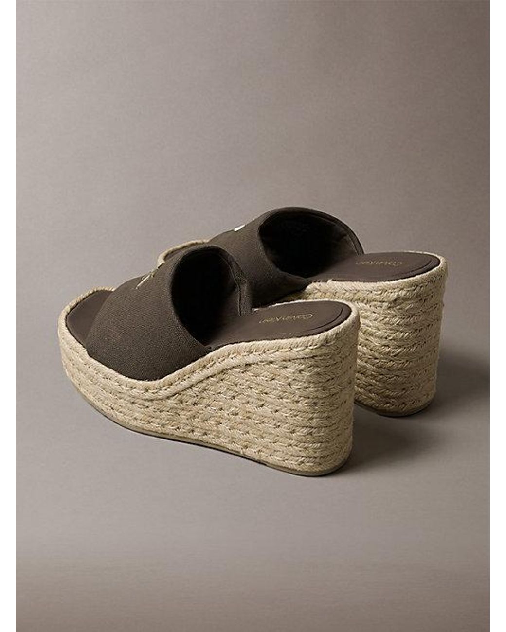 Calvin Klein Gray Canvas Espadrille Wedge Sandals