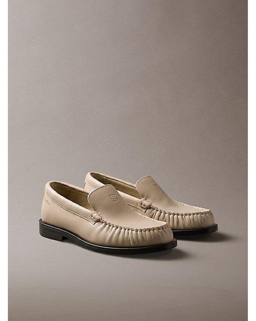 Calvin Klein Gray Thea Leather Pleated Loafers