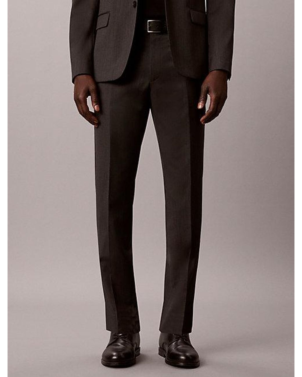 Calvin Klein Brown Slim Wool Textured Suit Trousers for men