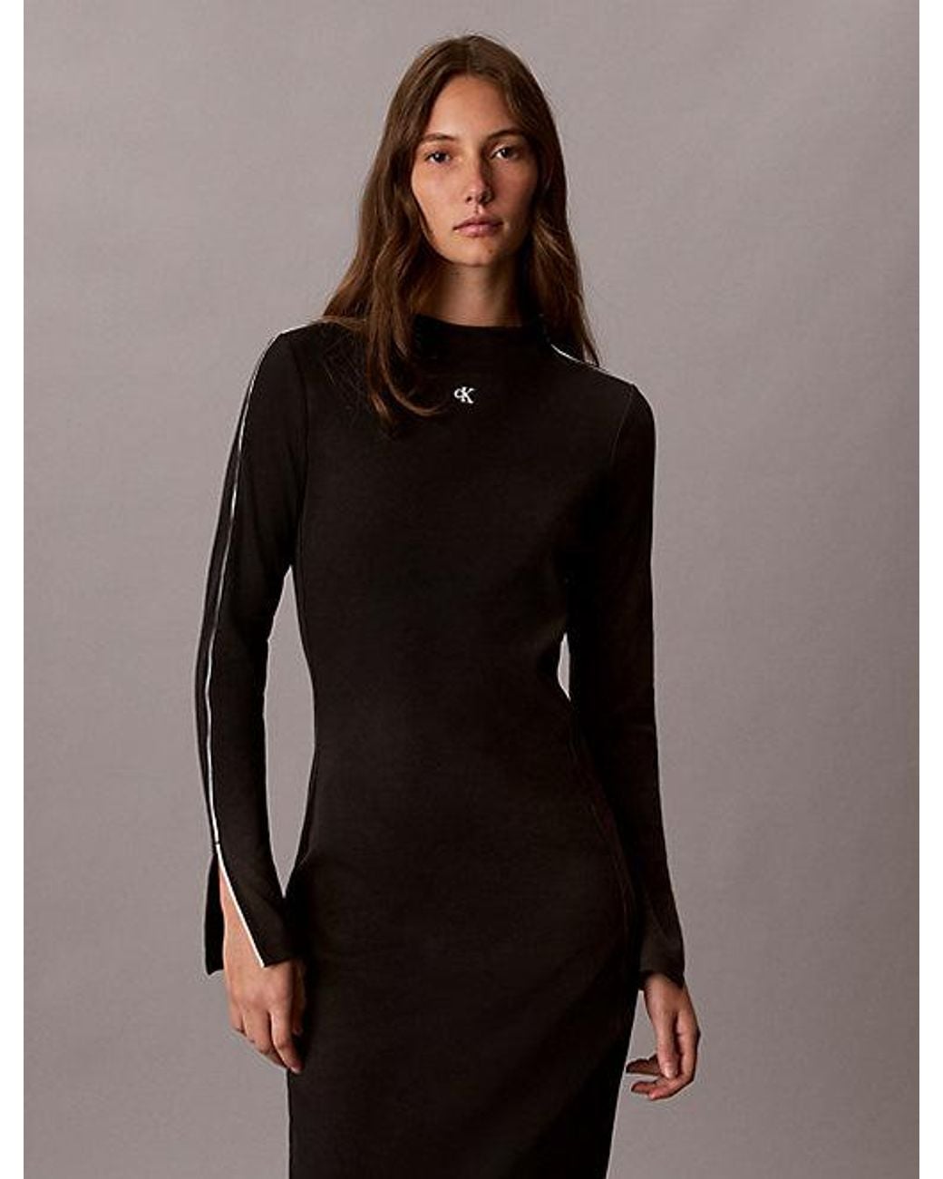 Calvin Klein Brown Jeans Slim Ribbed Cotton Midi Dress