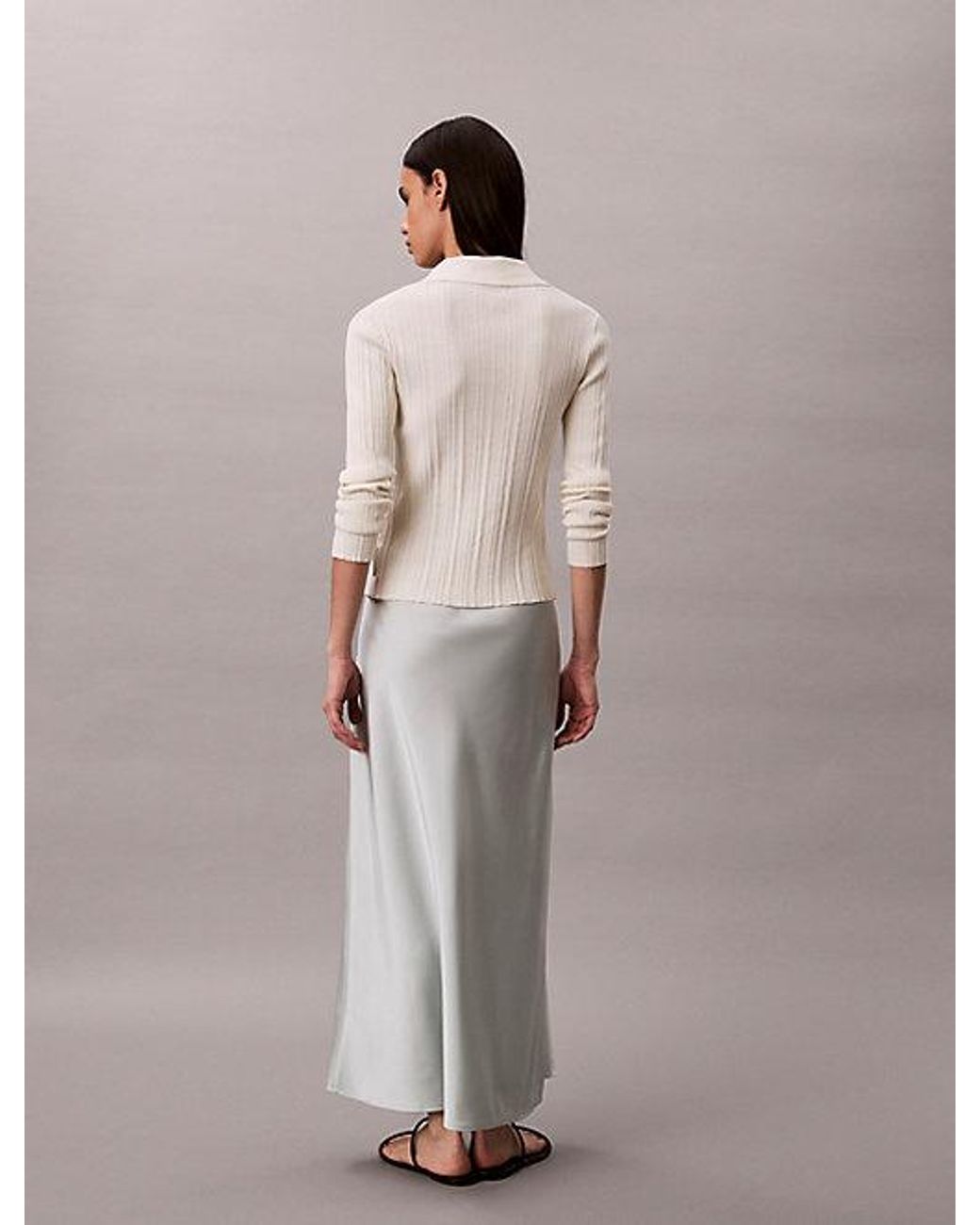 Calvin Klein Gray Satin A Line Maxi Skirt