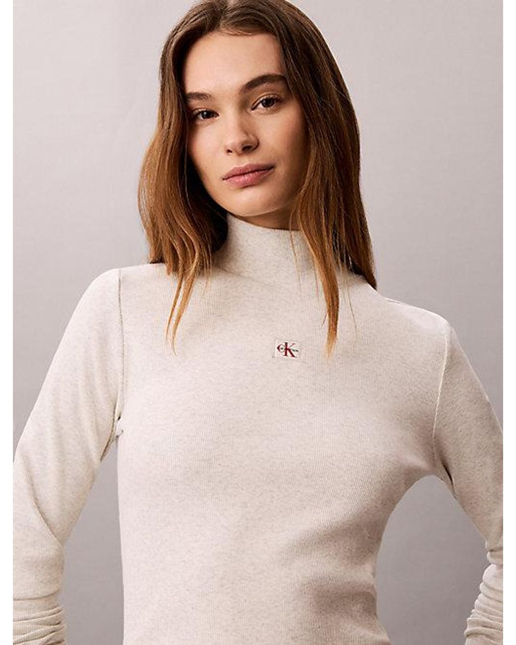 Calvin Klein Gray Jeans Ribbed Cotton Turtleneck Top