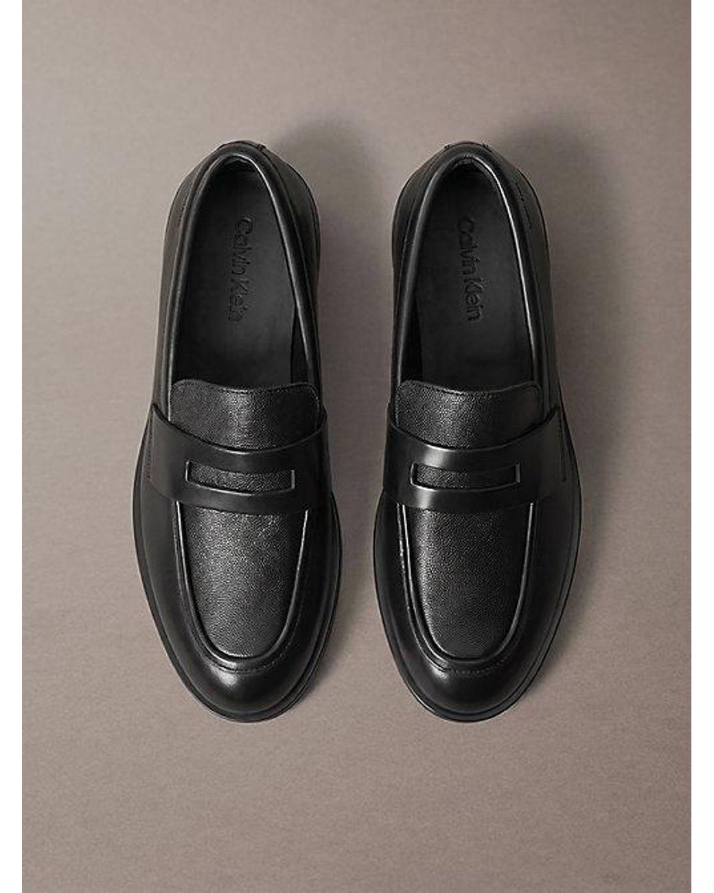 Calvin Klein Gray Theo Leather Penny Loafers for men