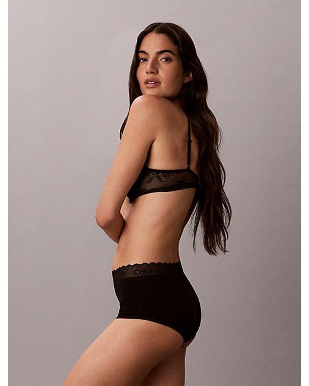 Calvin Klein Black Boy Shorts Cotton Lace