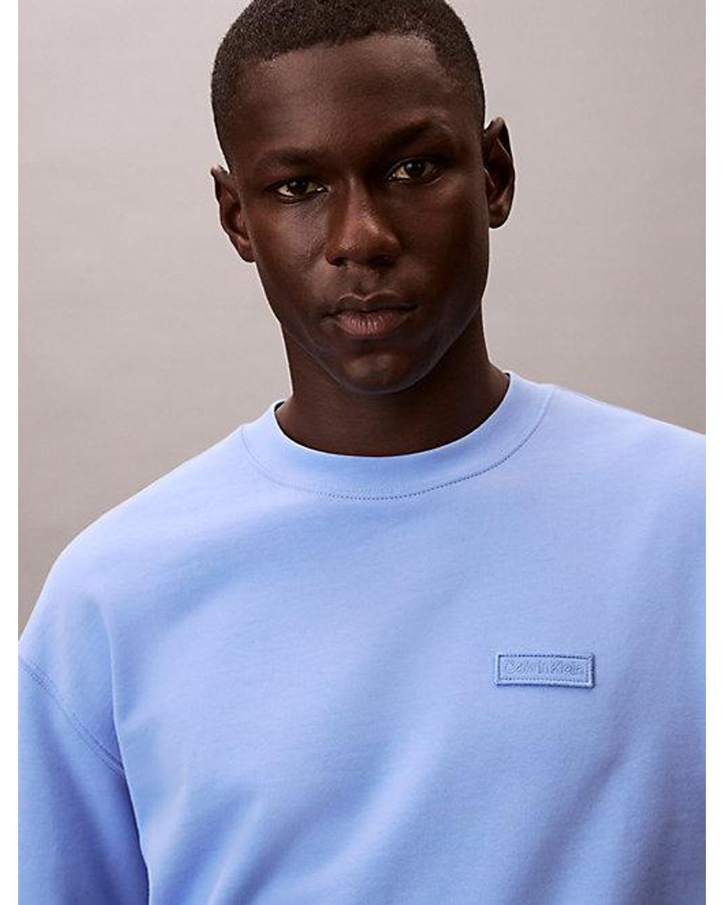 Calvin Klein Blue Jeans Cotton Terry Badge Sweatshirt for men