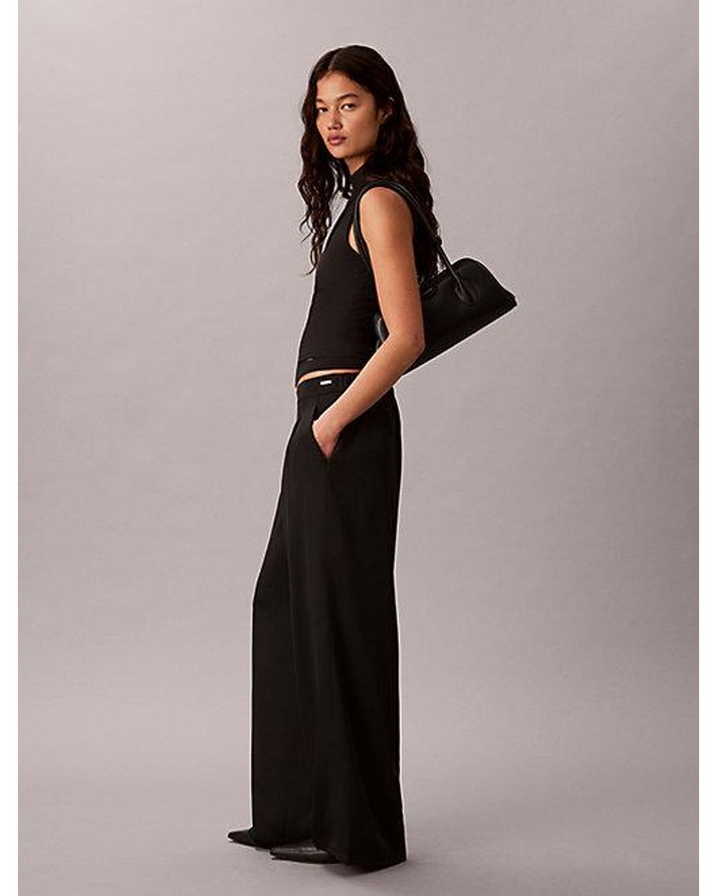 Calvin Klein Black Smooth Crepe Wide Leg Trousers