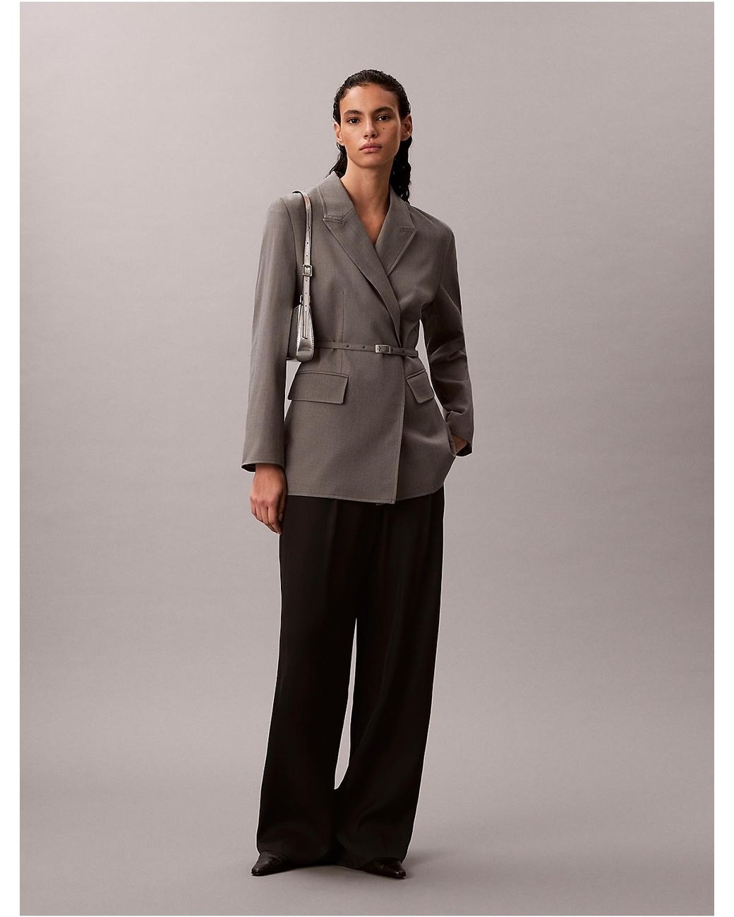 Calvin Klein Brown Stretch Belted Blazer