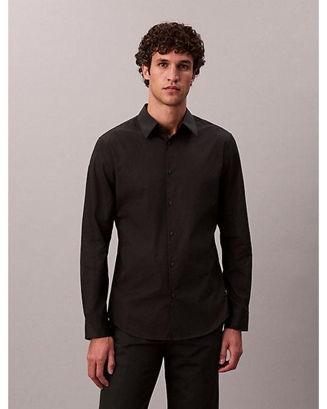 Calvin Klein Black Slim Stretch Button Down Shirt for men