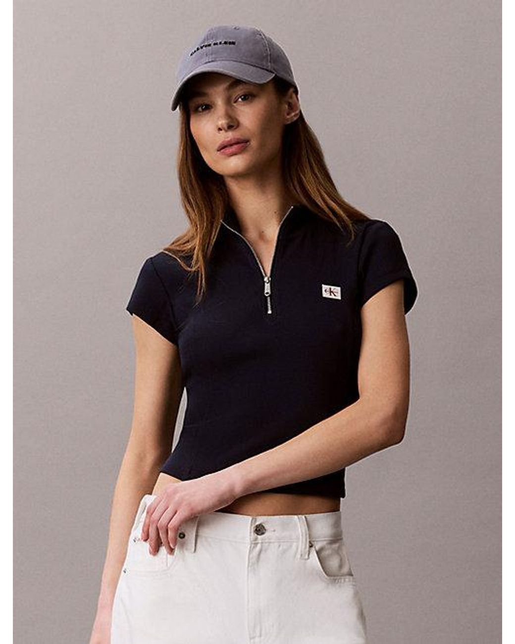 Calvin Klein Blue Jeans Monologo Patch Rib Zip Top