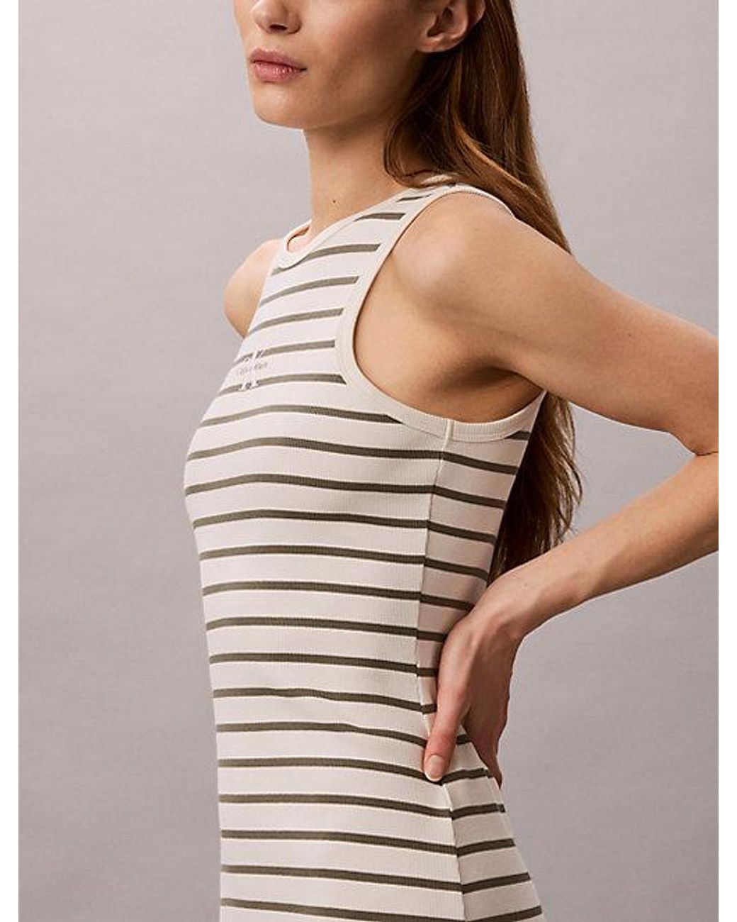 Calvin Klein Natural Jeans Monologo Rib Stripe Midi Dress