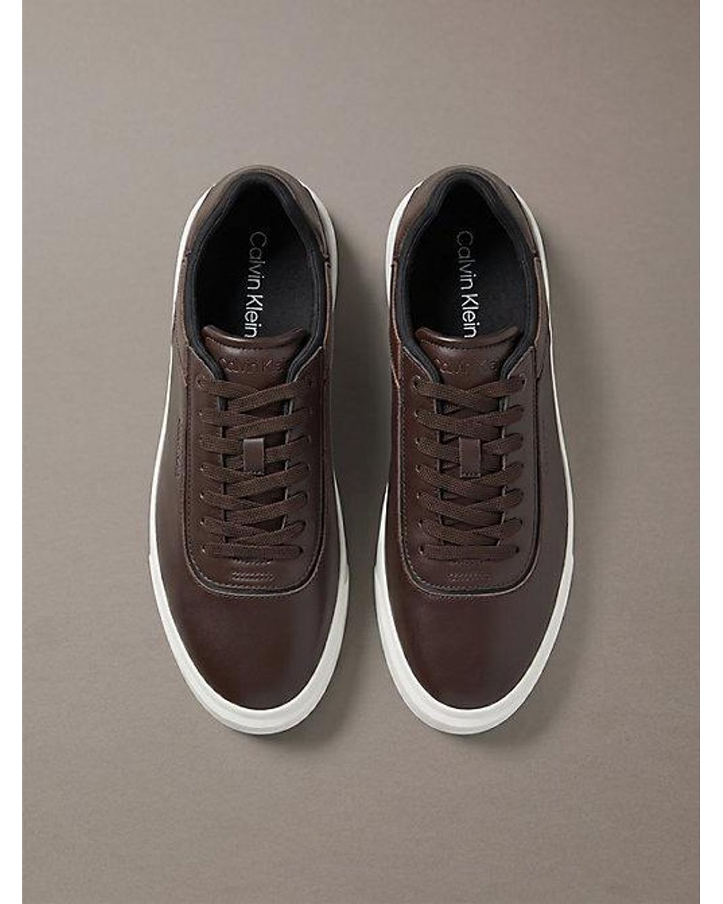 Calvin Klein Brown Leather Signature Trainers for men