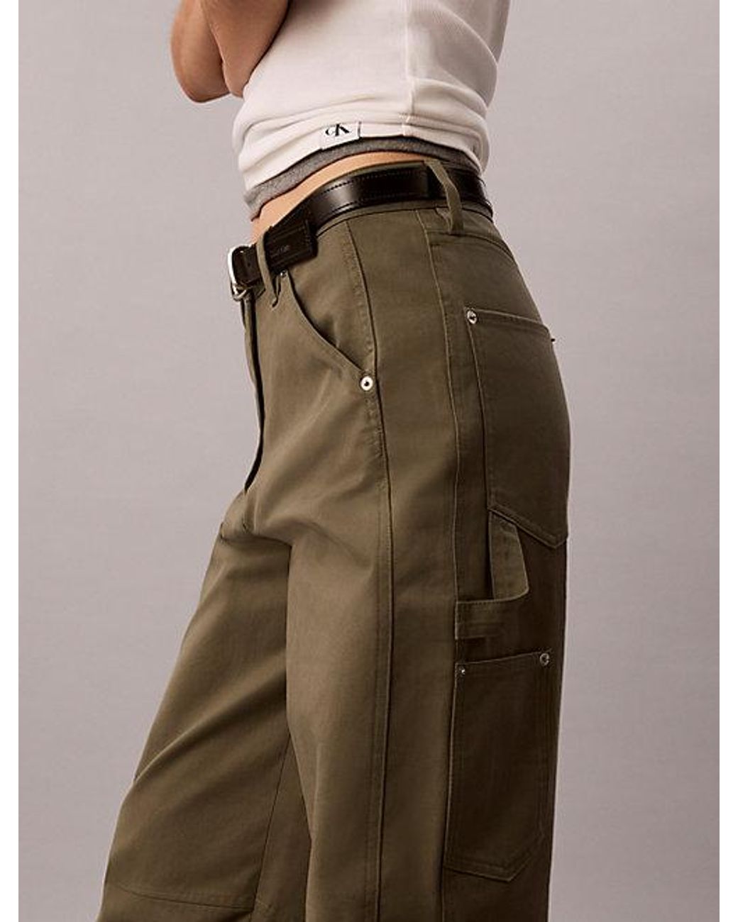 Calvin Klein Green Jeans Cotton Twill Utility Trousers
