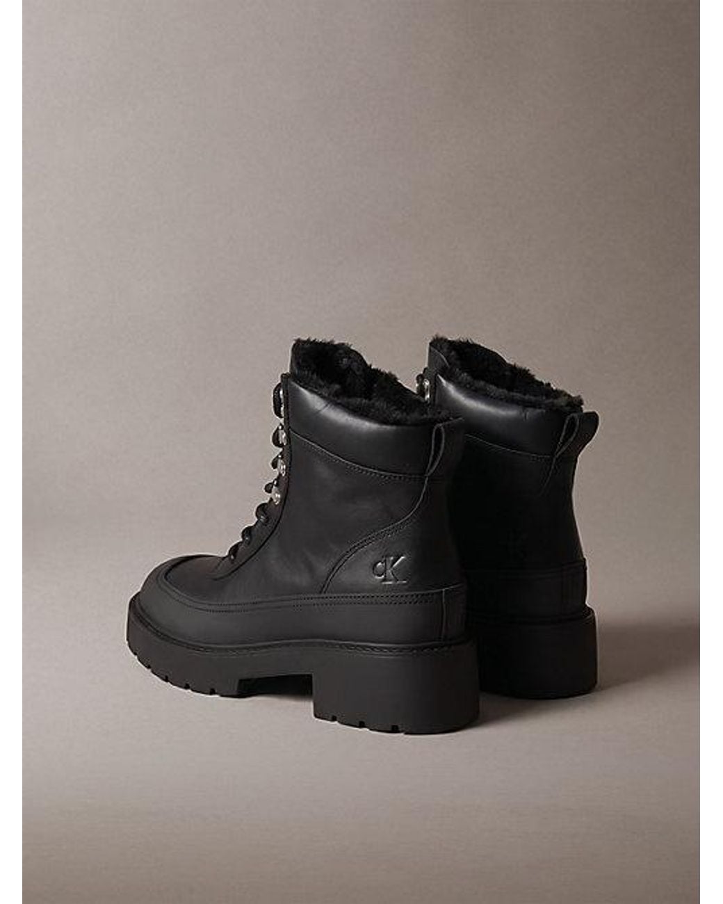 Calvin Klein Black Ck Bold Leather Hiking Boots