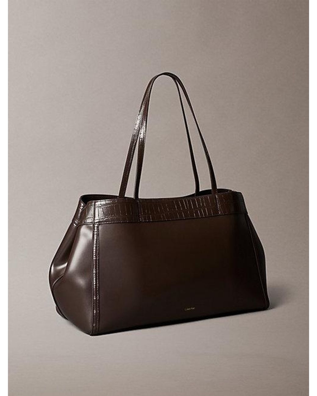 Calvin Klein Gray Monogram Crocodile Large Tote Bag